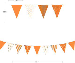 Fall Party Fabric Flag Banner in Orange & White Stripe and Dot (32Ft) 6