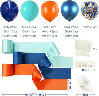 Blue and Orange Balloons Satin Ribbon Streamer Backdrop (42 Pcs) 7