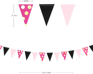 Polka Dot Party Paper Flag Banner in Rose Pink, Black & Pink(33Ft) 6