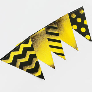 Metallic Foil Black & Gold Paper Triangle Flag  Banner with Polka Dot & Stripe  (39Ft) 4