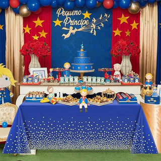 Disposable Tablecloth with Gold Dots in Blue (54"x108") 2