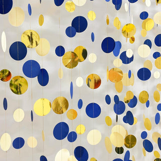 Grad Celebration Circle Dots Garland in Navy Blue, Gold & White (46Ft) 7
