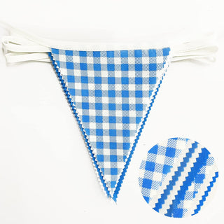 Blue Party Decorations Flag Banner in Blue, Gingham & White (32Ft) 5