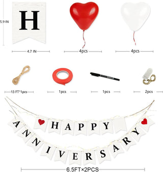 Happy Anniversary Wooden Bunting Banner with Red Heart Balloons (32pcs)  6