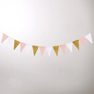 Pennant Bunting Flags in White, Gold and Pink 30ft 4