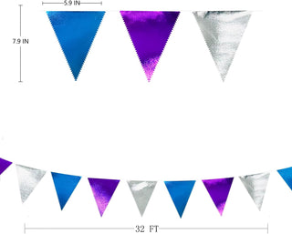 Frozen Party Metallic Fabric Triangle Flag Banner in  Purple, Blue & Silver (32Ft) 6