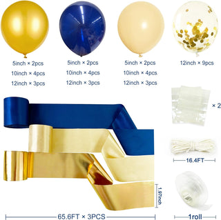 Navy Blue and Gold Balloons and Ribbon Fringe Backdrop (43 Pcs) 5