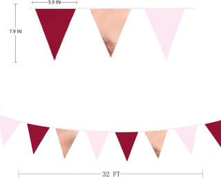 Fabric Flag Pennant Backdrop Banner in  Rose Gold, Maroon & Pink (32Ft) 6