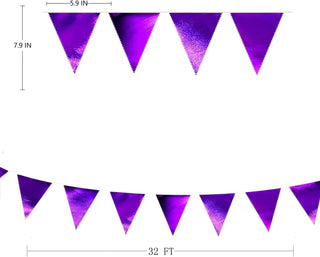 Purple Grad Party Metallic Fabric Triangle Pennant Flag Banner in Dark Purple (32FT) 6