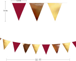 Fall Party Metallic Fabric Triangle Flag Banner in Maroon, Gold & Brown (32Ft) 6