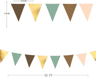 Wedding Flags Fabric Banner in Sage Green, Brown, Pink & Gold (32Ft) 6