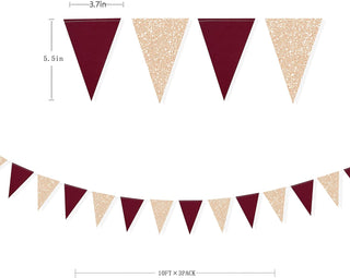 Bridal Shower Party Triangle Flag Banner in Champagne Gold & Burgundy(30Ft) 6