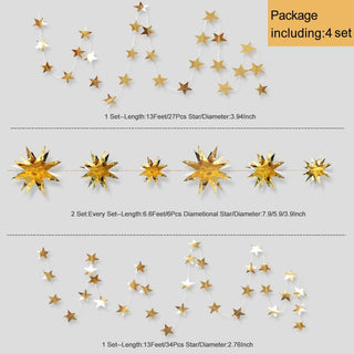 3D Gold Star Garlands in Metallic Paper (40Ft)  6
