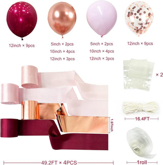 Burgundy and Rose Gold Balloons and Ribbon Streamers (43Pcs) 6