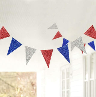 Pennant Bunting Flags in Red, Blue and Silver 40ft 6