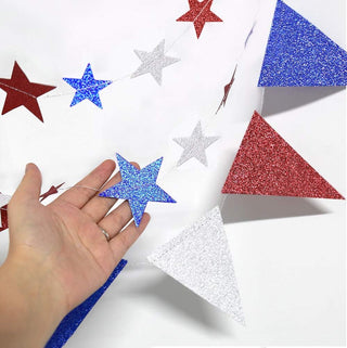 Bunting Flags and Star Garlands in Red, Blue and Silver 26ft 7