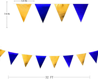 Double-Sided Triangle Flag Bunting Banner in Royal Blue & Gold  (32Ft) 6