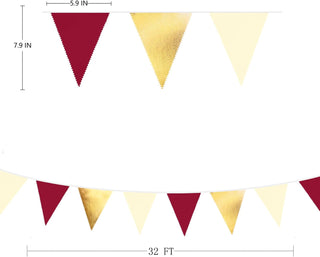 Burgundy Party Triangle Flag  Cloth Banner in Gold, Maroon & Beige(32Ft) 6