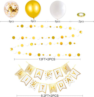 White and Gold Happy Birthday Banners and Balloons (22Pcs)  6