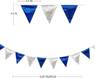 Graduation Party Double Sided Sequin Triangle Banner Flag in Royal Blue & Silver(18Ft) 6
