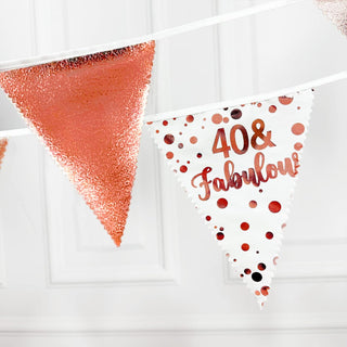  32Ft Rose Gold 40th Birthday Banner 40 & Fabulous Fabric Triangle Pennant Garland 6