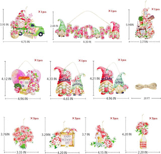 18Pcs Mothers Day Ornament Gnome Floral Flower Best Mom 6