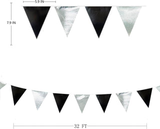 Triangle Pennant Flag Fabric Banner in Black & Silver(32Ft)  6