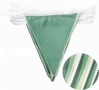 Summer Themed Fabric Flag Banner in Sage Green & Avocado Green (32Ft) 6