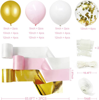 Gold and Pink Balloons and Ribbon Streamers Backdrop (43 Pcs) 6