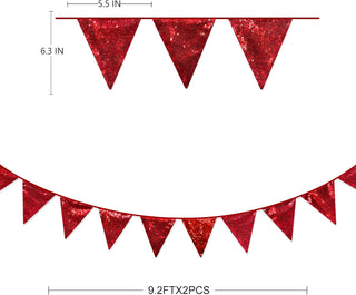 Red Party Decorations Double Sided Sequin Red Flag Banner (18FT) 6