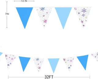 Pennant Bunting Flags with Blue and Snowflake in White 32ft 6