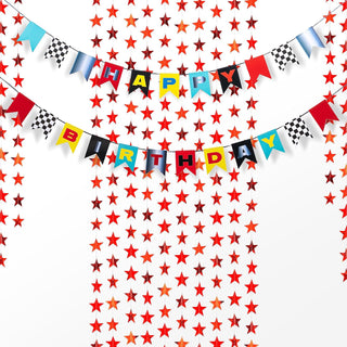  Racing Car Birthday Banner with Star Garlands Backdrop (8pcs) 5