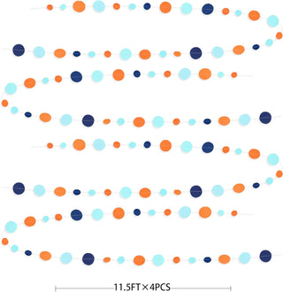Boy's Birthday Circle Dot Garland in Navy Blue, Orange & Teal (46Ft) 6