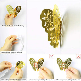 Gold Hollow Butterfly Stickers 3D Wall Decor (36Pcs) 6