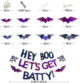 'Hey Boo' Halloween Banner and Bat Stickers Iridescent with Lights 6