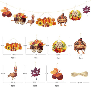  18Pcs Fall Thanksgiving Wood Ornaments Happy Thanksgiving Turkey Cutouts 6