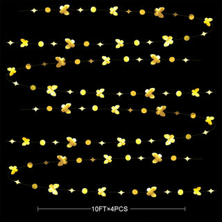 Gold Butterflies Metallic Paper Garland with Polka Dots & Stars (40Ft) 3