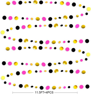 46Ft Black Hot Pink Gold Circle Dots Garland Hanging Paper Streamer 6