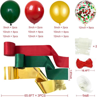 Christmas Balloons and Satin Ribbon Streamers Kit in Red Green Gold (43 pc) 6