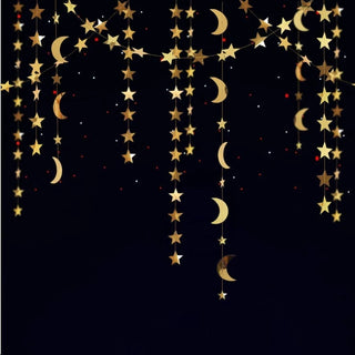 Mubarak Ramadan Decor Gold Star Moon Paper Garlands (46Ft) 1