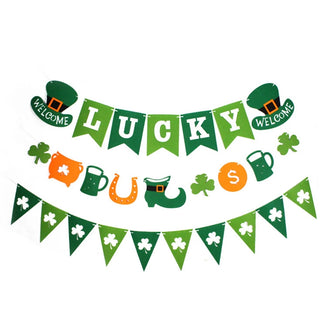 3pcs Green Hollow Lucky Clover Fabric Triangle Banner Flag St. Patrick’s Day Garland 1