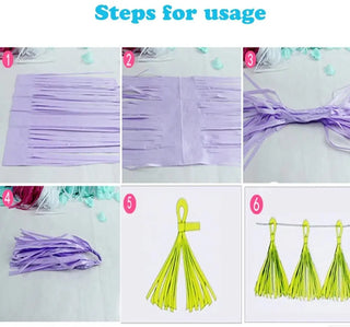 Purple Green Yellow Gold Tissue Paper Tassel Banners Set (20Pcs) 7