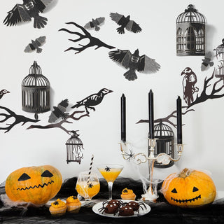 3D Glitter Black Crow & Cage Wall Sticker Halloween Decorations 6