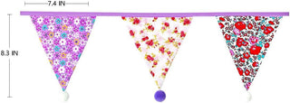 Vintage Purple Floral Cloth Banner Flags with Pom Pom (13Ft) 7