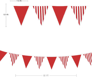 Birthday Party Red White Striped Bunting Flag Banner (32Ft) 7