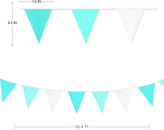 Elegant Wedding Aqua & White Triangle Pennant Flag Banner (32Ft) 7
