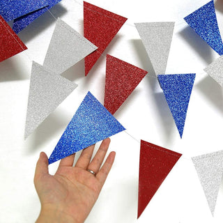 Pennant Bunting Flags in Red, Blue and Silver 40ft 7