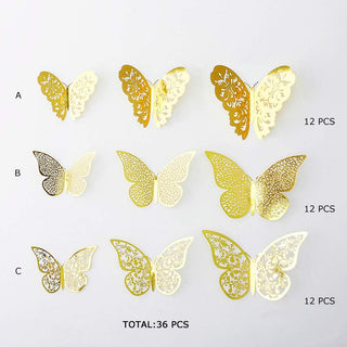 Gold Hollow Butterfly Stickers 3D Wall Decor (36Pcs) 7