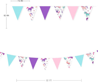 Unicorn Birthday Banner of Flags in Pink, Purple & Blue (32Ft) 7