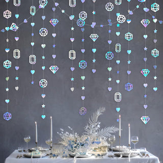 Iridescent Garland For Bridal Shower with Diamond, Heart & Star (40Ft) 4
